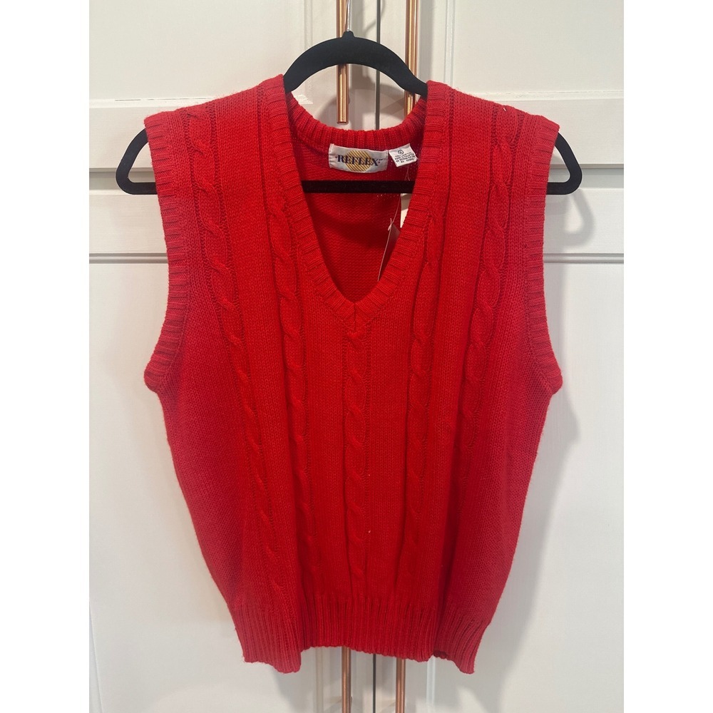 Vintage Reflex Red Cable Knit Sweater Vest V-Neck XL NWT Preppy Academic women